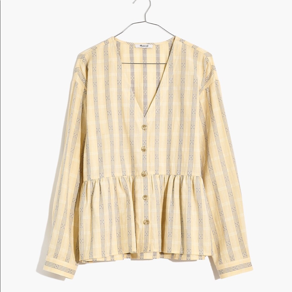 Madewell Button-Front Peplum Top in Dobby Jacquard